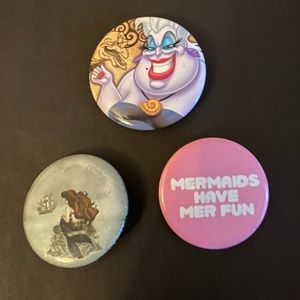 The Little Mermaid Button Pin 3 Pack Set